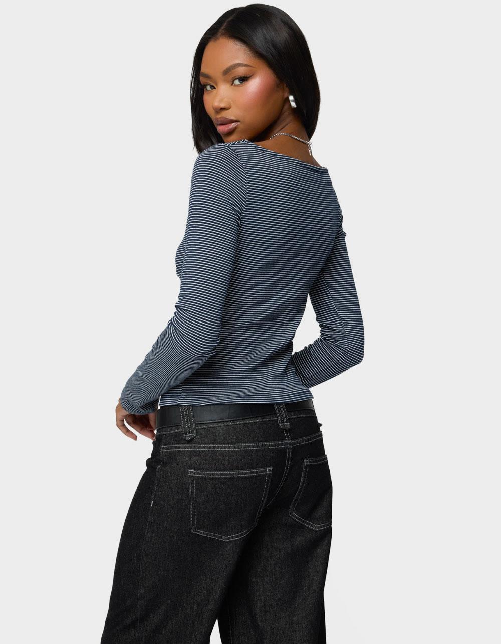 EDIKTED Loria Striped Boat Neck Top - NAVY