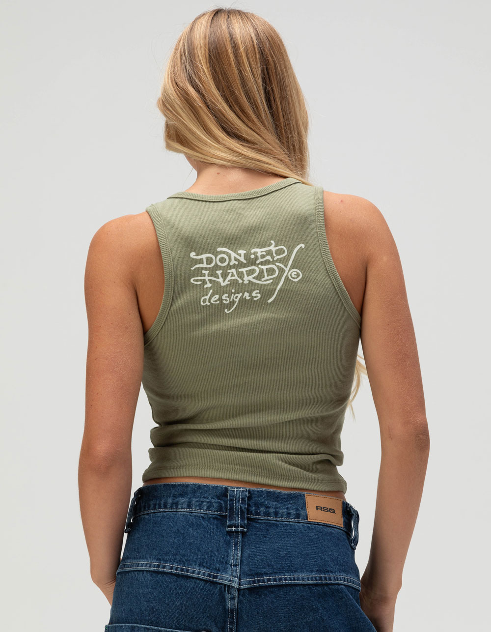 ED HARDY Black Rose Womens Tank Top - OLIVE
