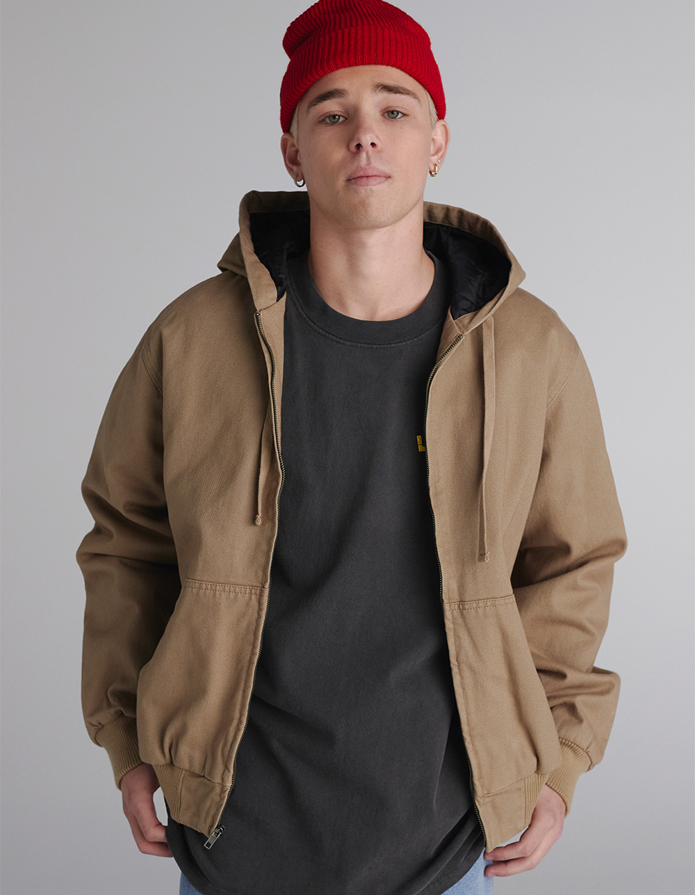 RSQ Mens Oversized Hooded Twill Jacket - TAN
