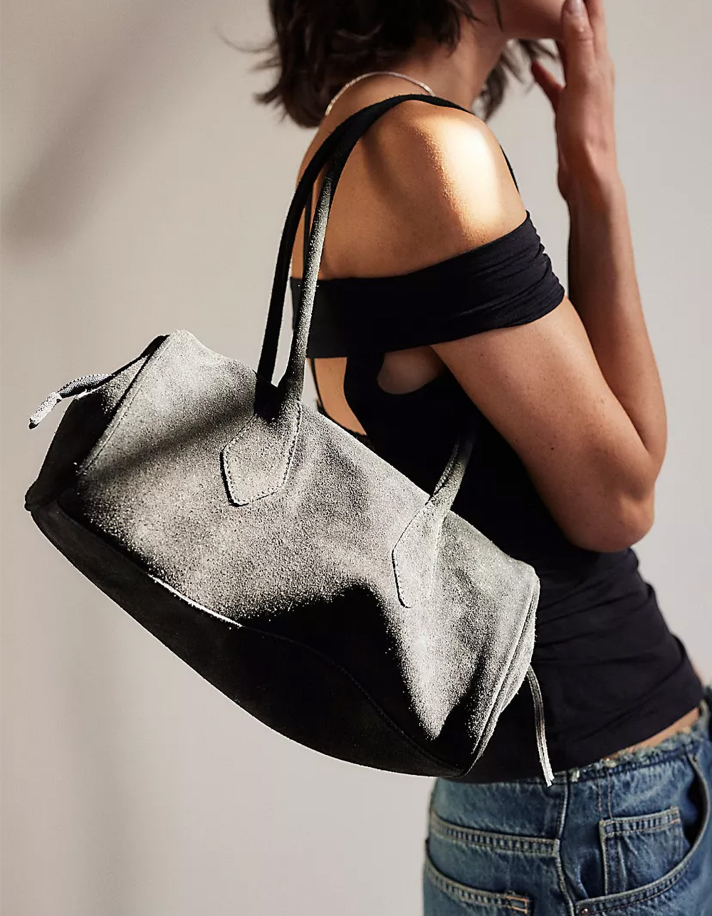 FREE PEOPLE Sierra Suede Shoulder Bag - BLACK