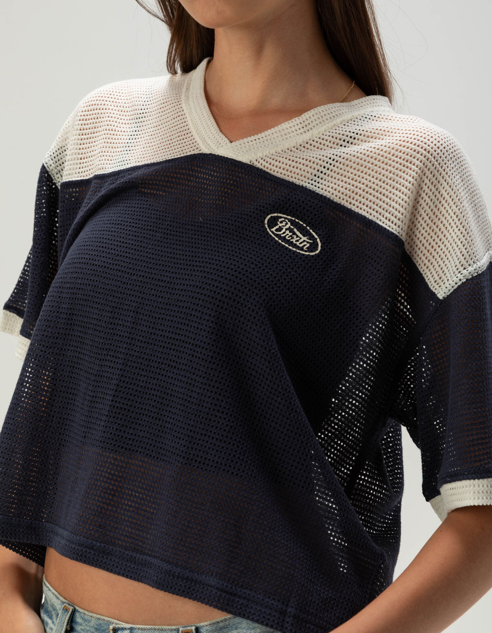 BRIXTON Varsity Womens Mesh Top - NAVY/WHITE