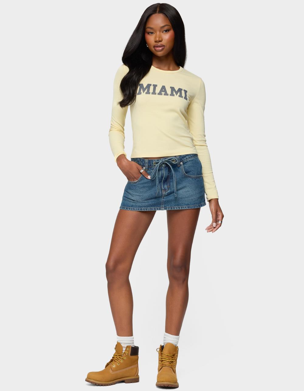 EDIKTED Miami Girl Long Sleeve Tee - YELLOW