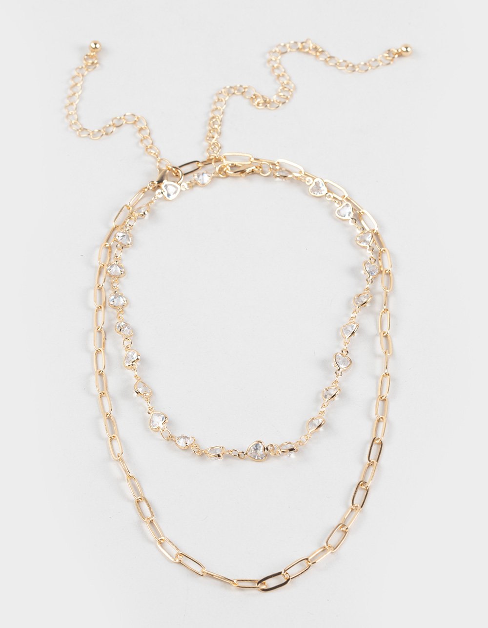FULL TILT Layered Chain With Heart Stone Necklace - GOLD