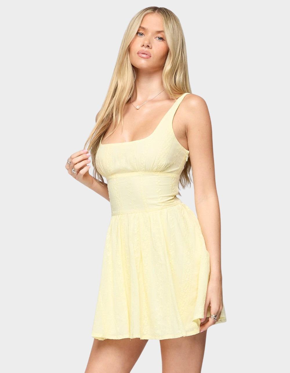 EDIKTED Reina Embroidered Cotton Mini Dress - YELLOW