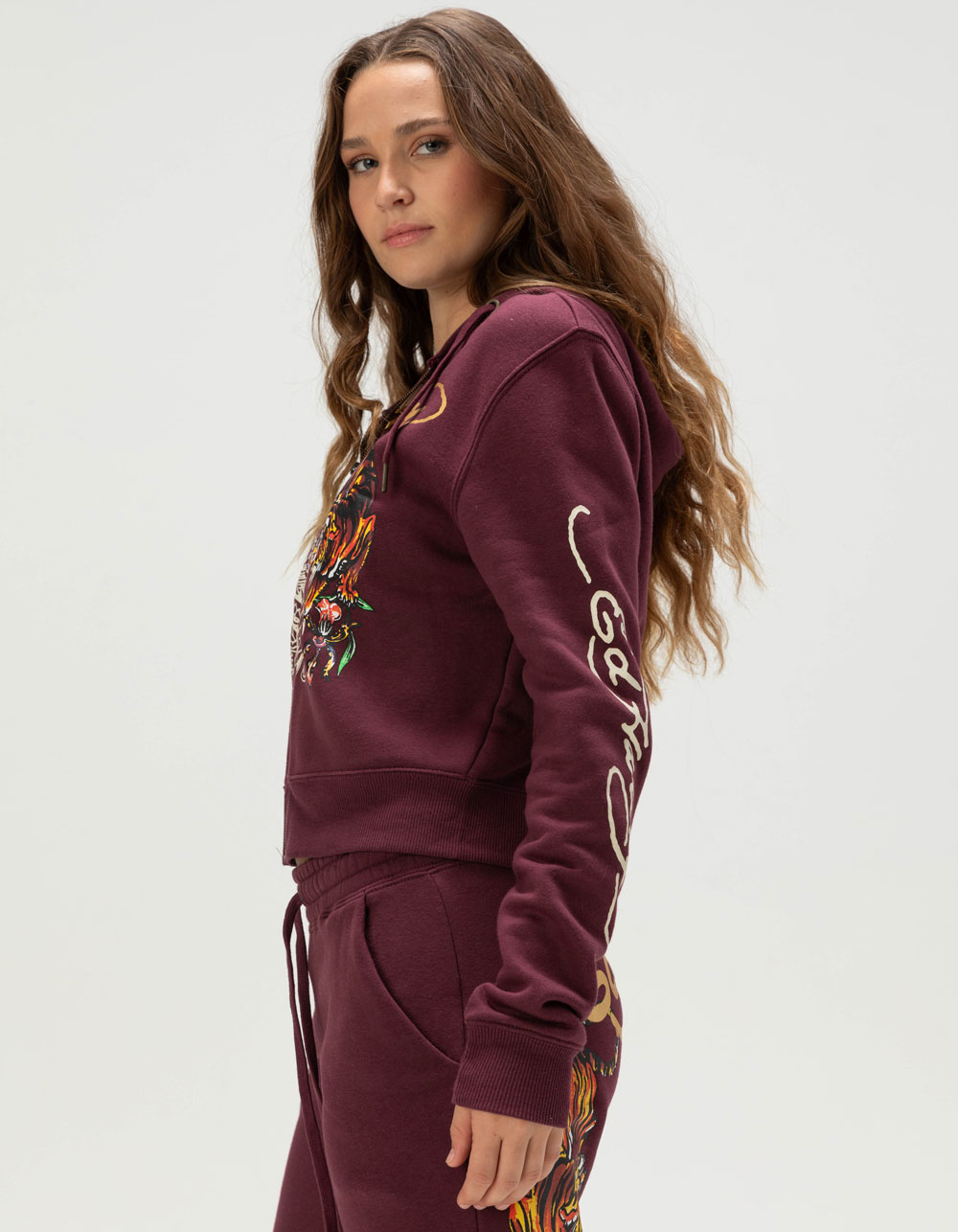 ED HARDY Tigers Womens Zip-Up Hoodie - FIG