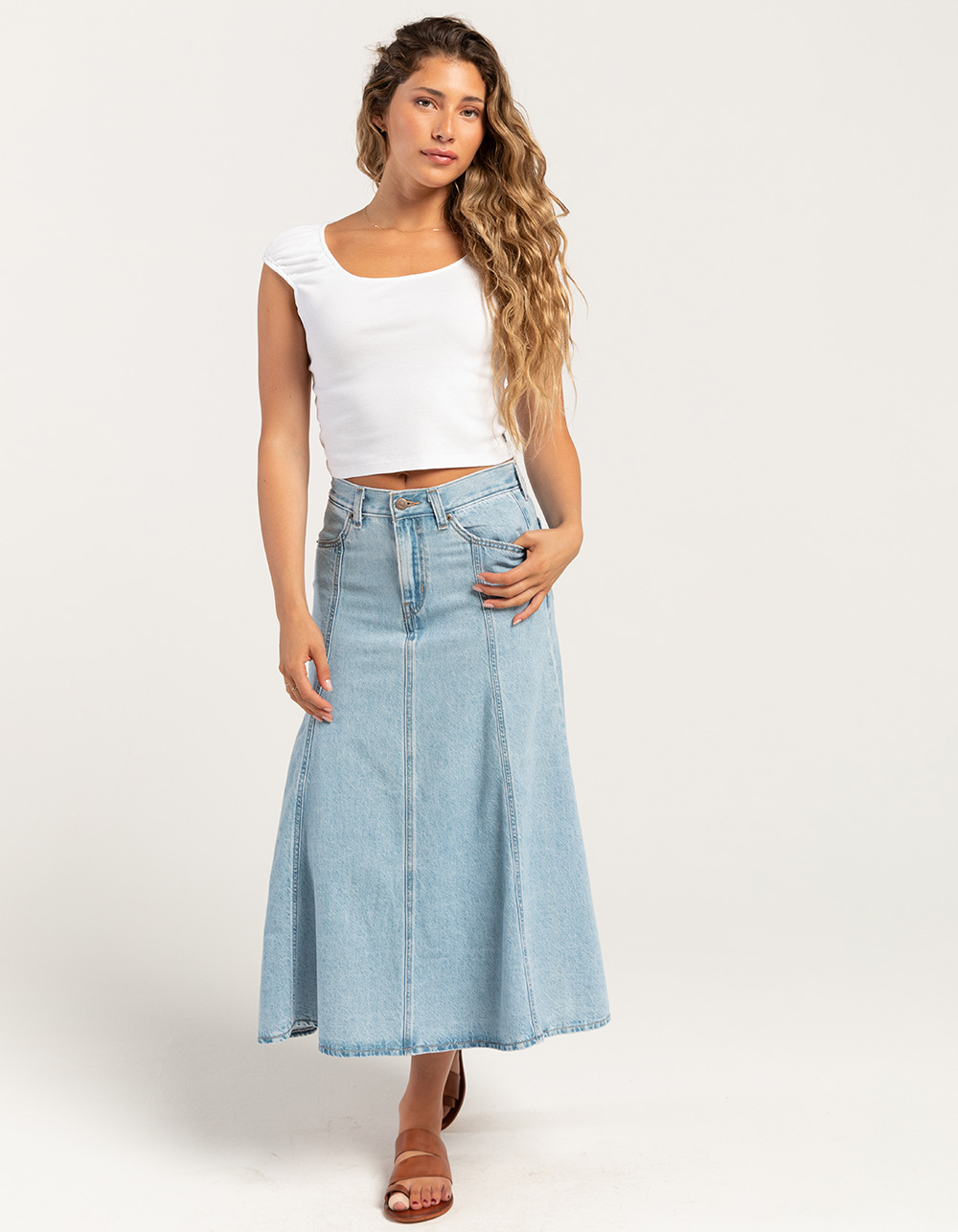 LEVI'S Fit And Flare Womens Denim Midi Skirt - I Will - SUPER SLUB