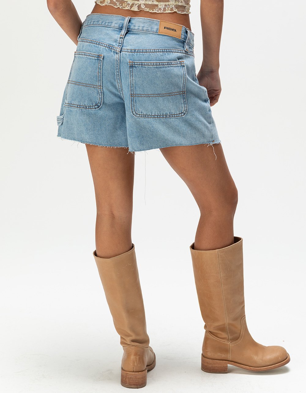 RSQ Womens Low Rise Baggy Carpenter Shorts - LIGHT WASH