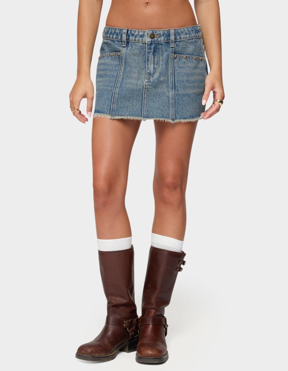 EDIKTED Keiko Studded Denim Mini Skirt - BLUE