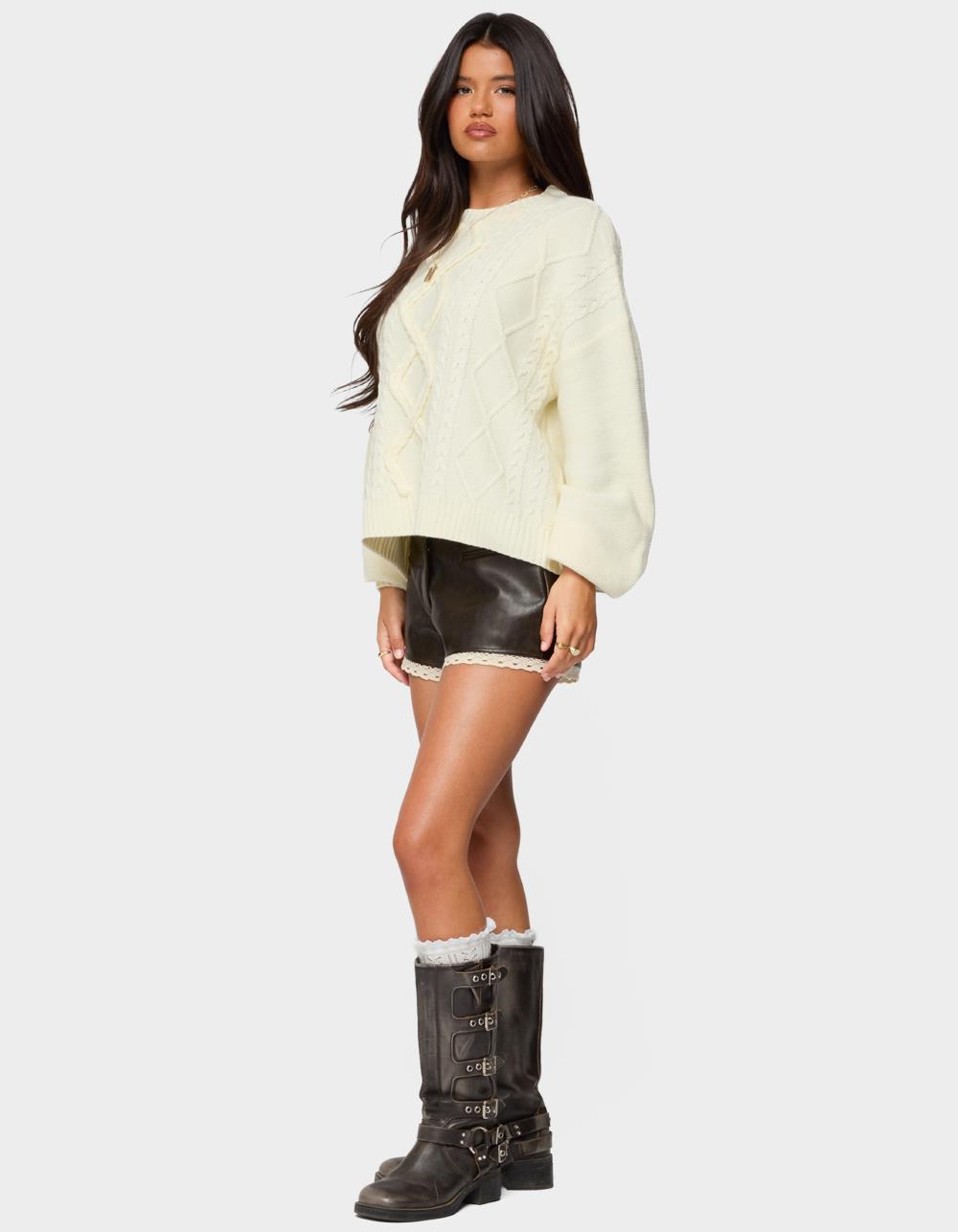 EDIKTED Braided Cable Knit Oversized Sweater - BEIGE