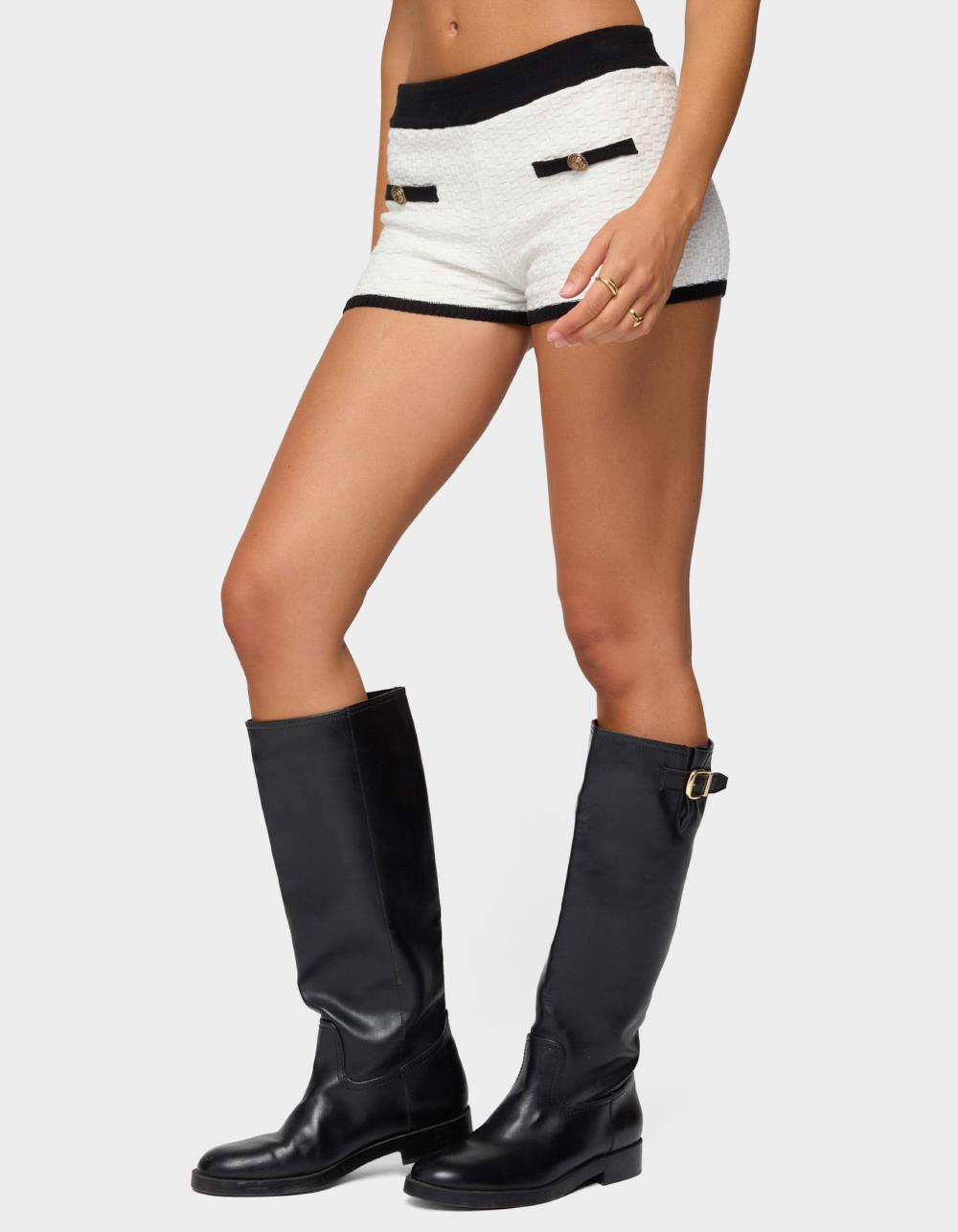 EDIKTED Mara Contrast Textured Knit Shorts - WHITE