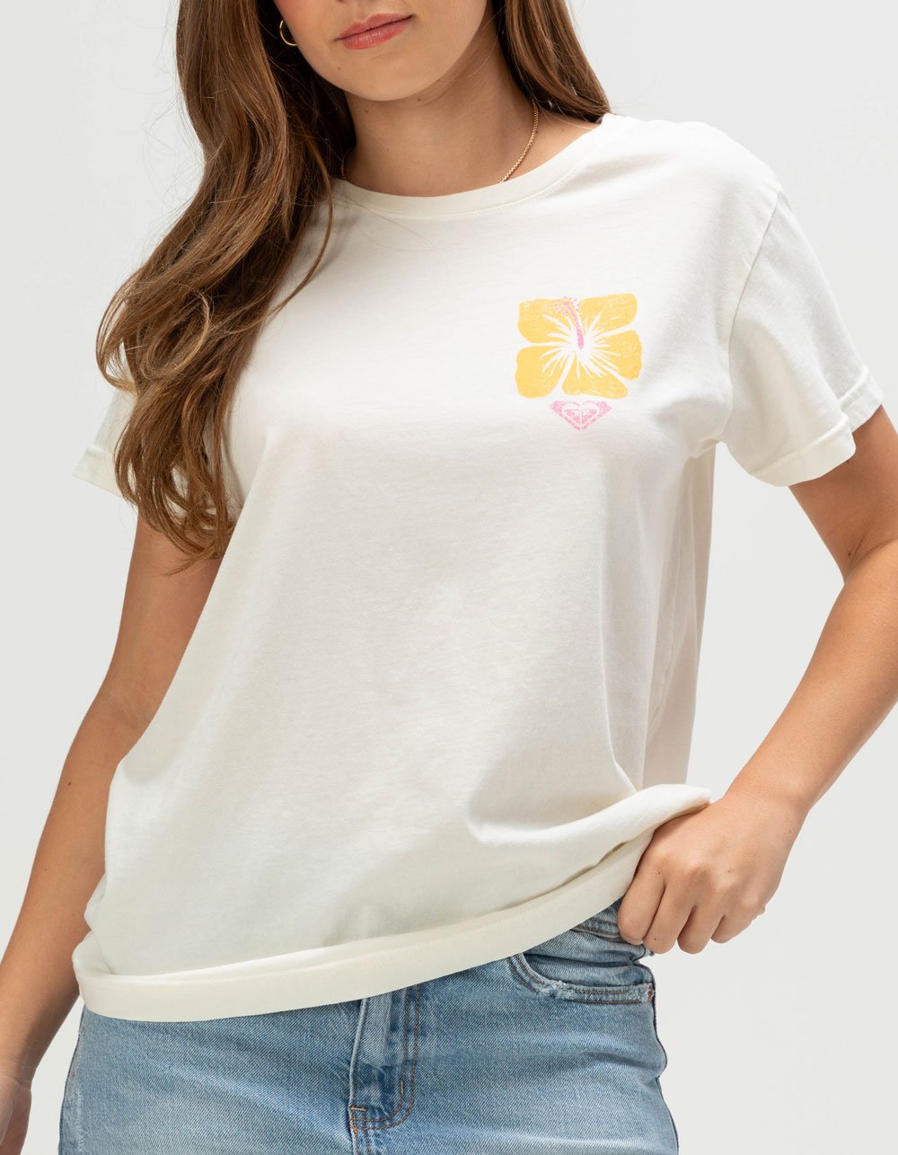 ROXY Hibiscus Block Womens Boyfriend Tee - WHITE