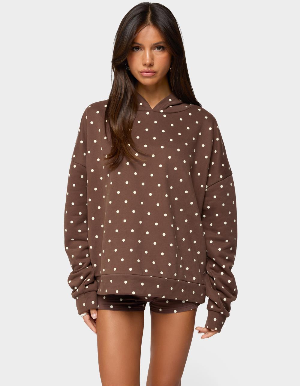 EDIKTED Chelsie Polka Dot Hoodie - BROWN