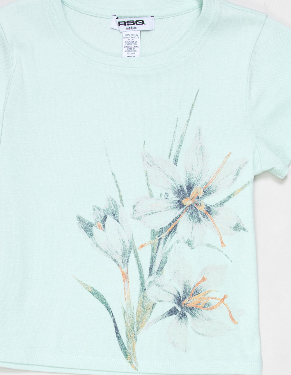 RSQ Girls Side Floral Baby Tee - MINT