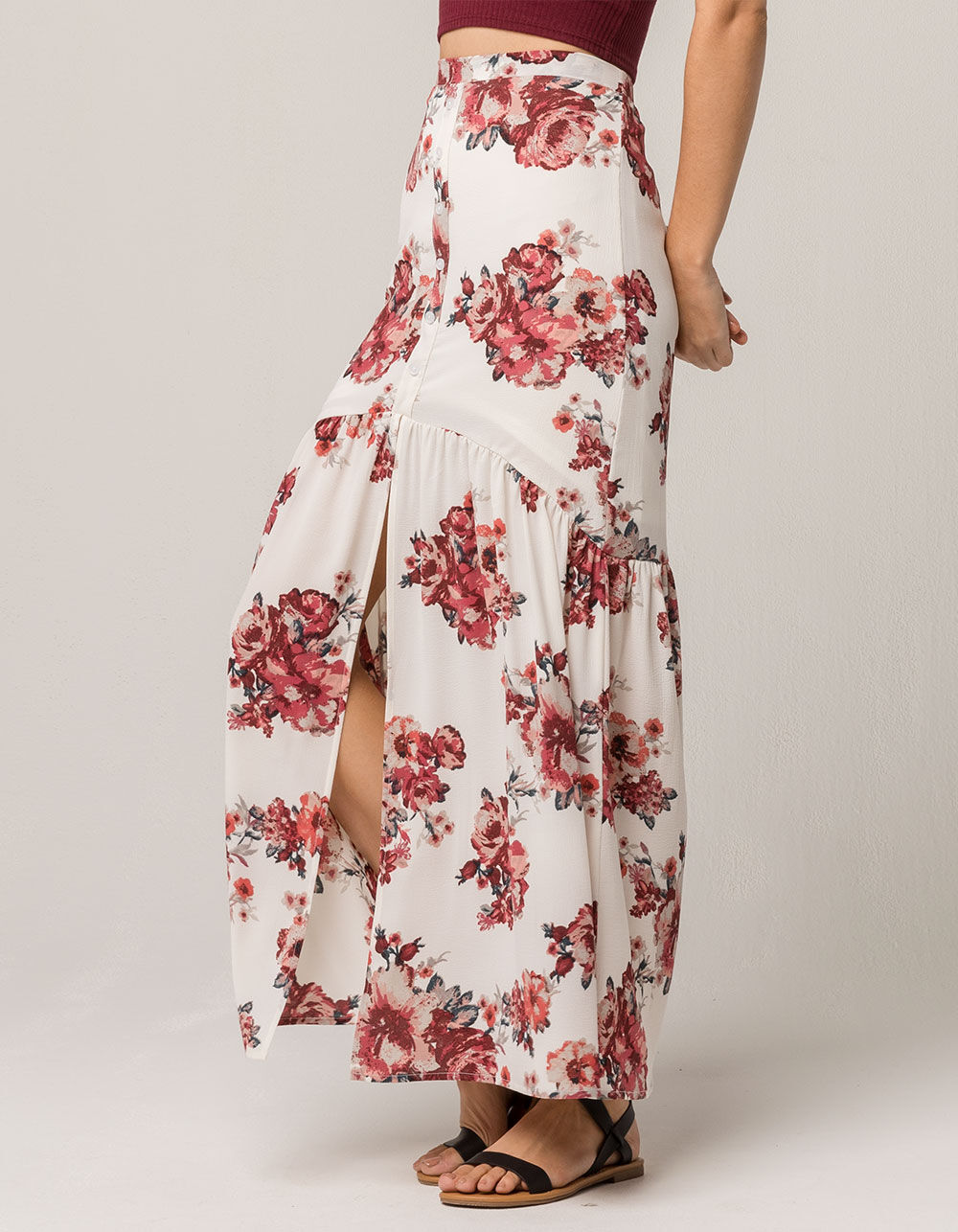 SKY AND SPARROW Rose Button Front Maxi Skirt image number 1
