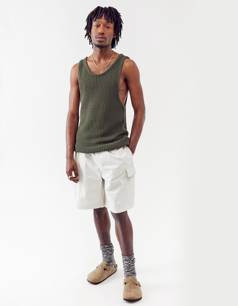 BGD Urban Outfitters Open Knit Mens Tank Top OLIVE Tillys