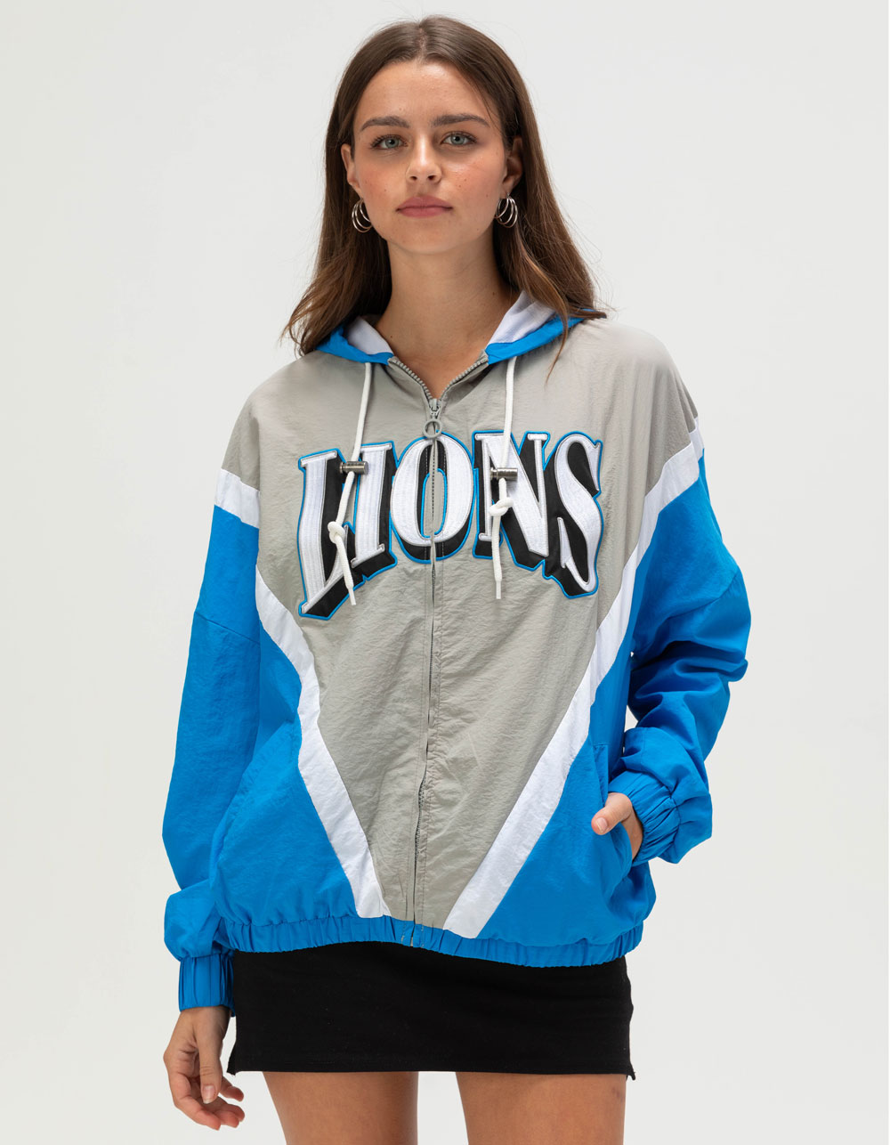 WEAR BY ERIN ANDREWS Detroit Lions Womens Windbreaker Jacket - BLUE