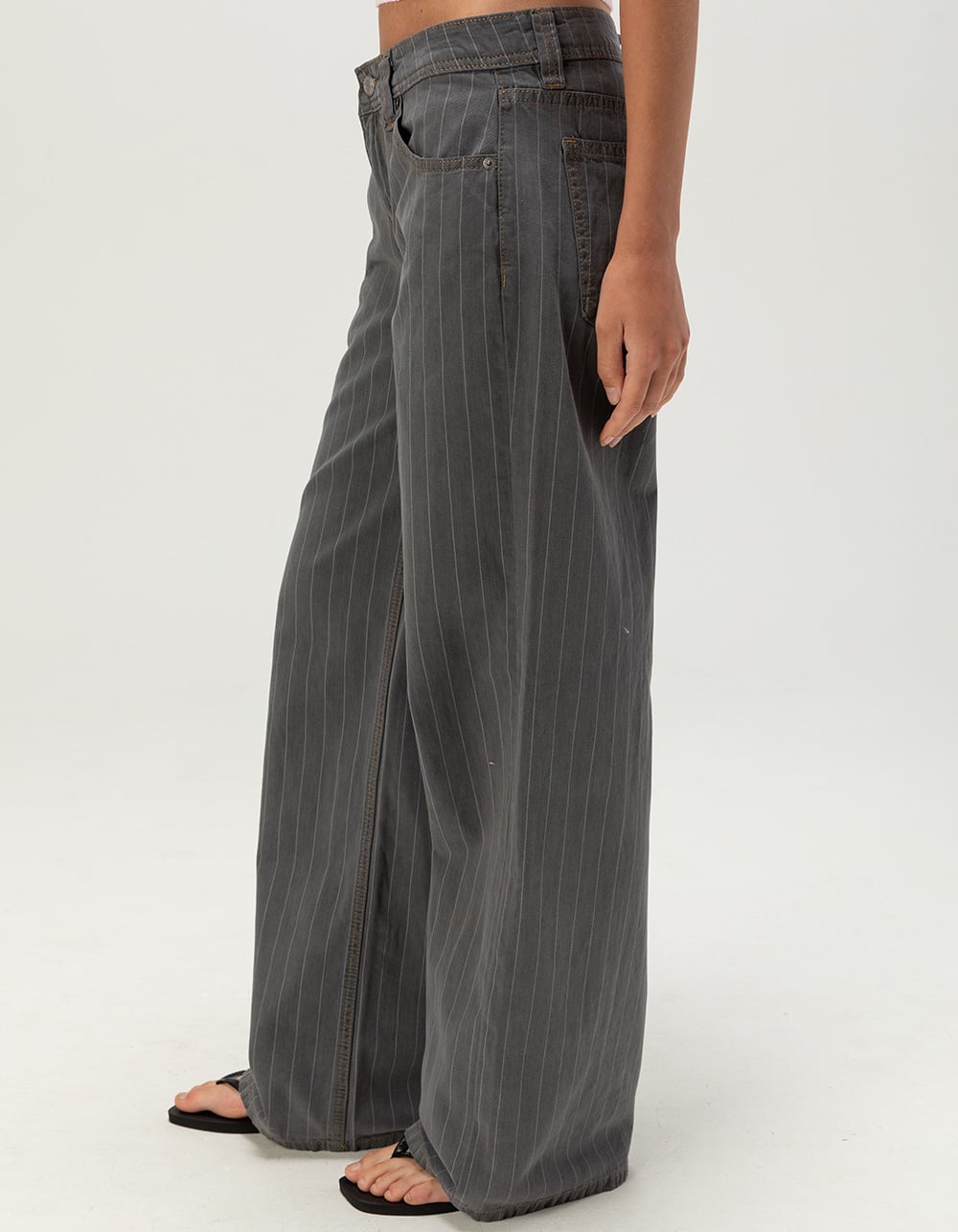 RSQ Womens Pinstripe Low Rise Original Baggy Jeans - GRAY