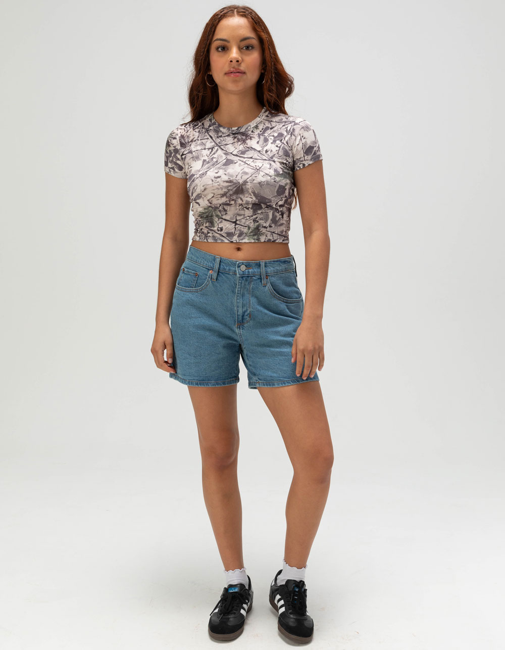 FULL TILT Camo Womens Baby Tee - BROWN COMBO