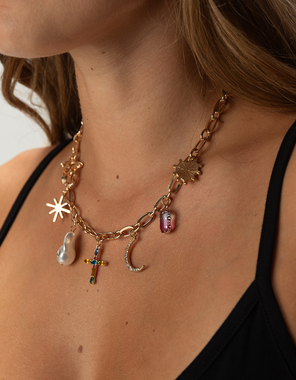 FULL TILT Cross/Stone/Charm Necklace - GOLD