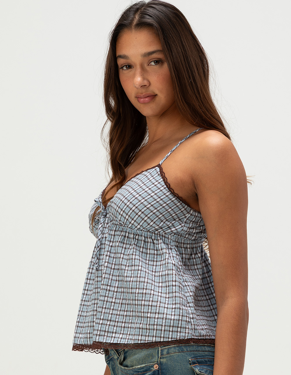 RSQ Womens Plaid Babydoll Cami - BLUE COMBO