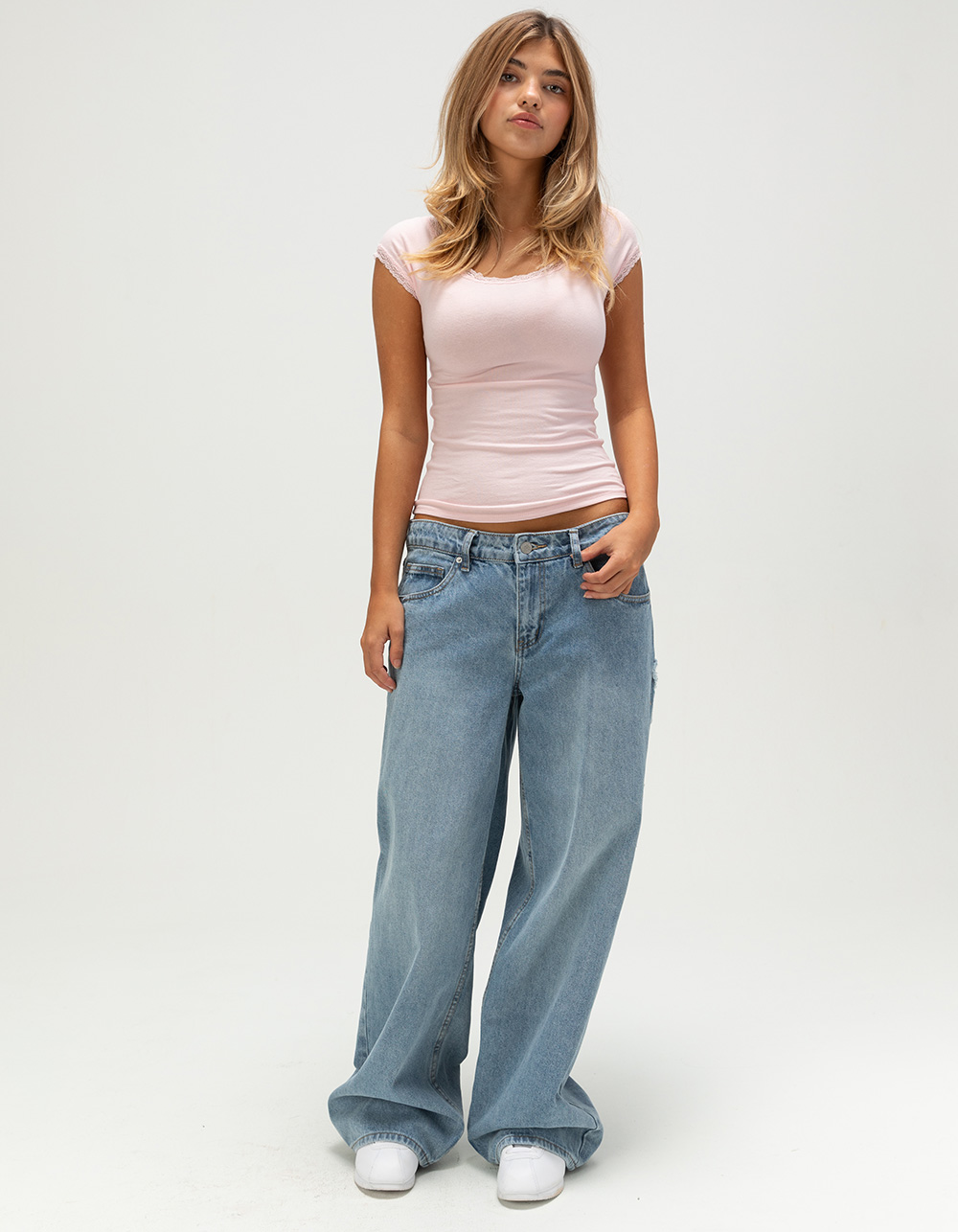 TILLYS Lace Trim Womens Tee - PINK