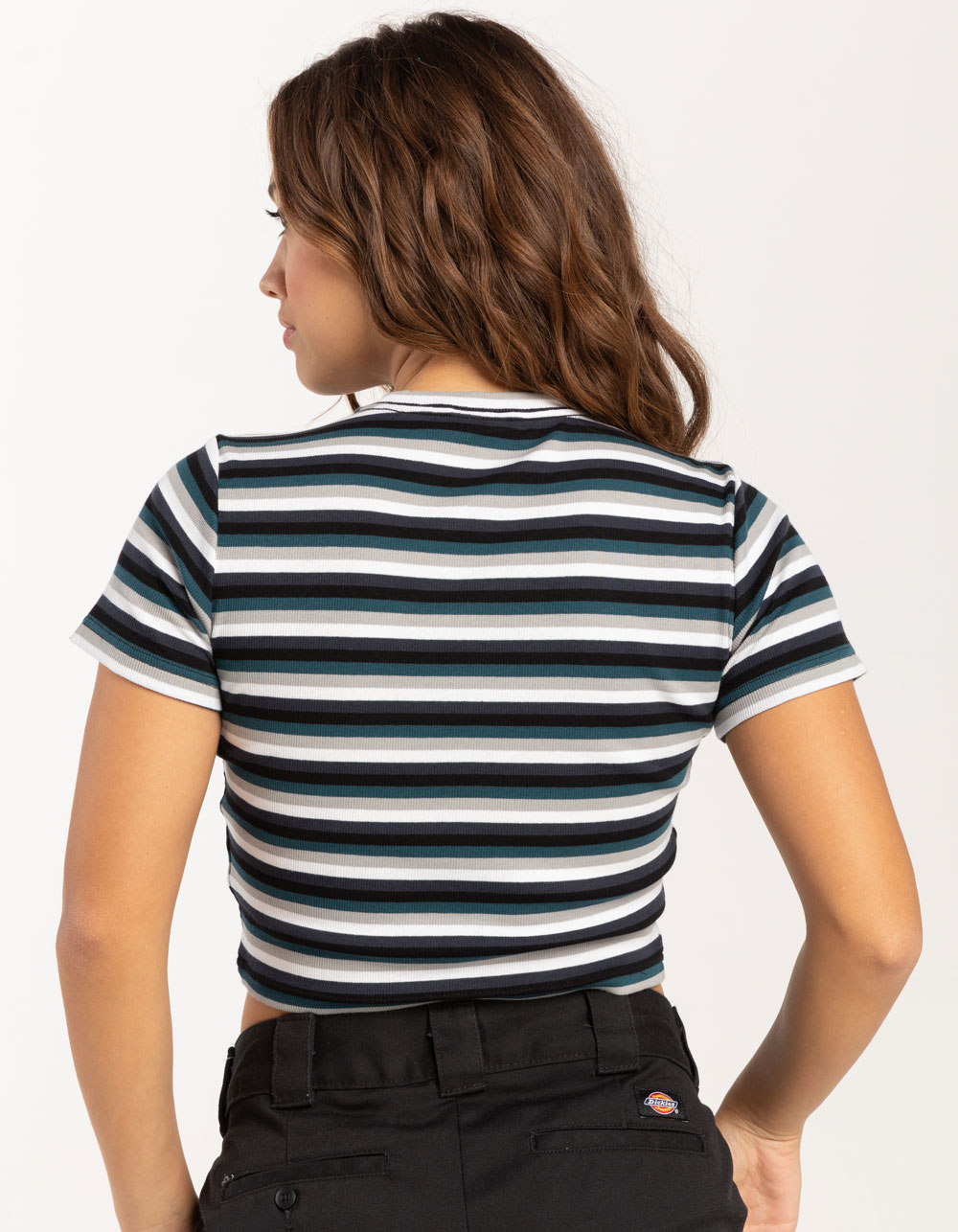 DICKIES Womens Stripe Baby Tee BLACK COMBO Tillys