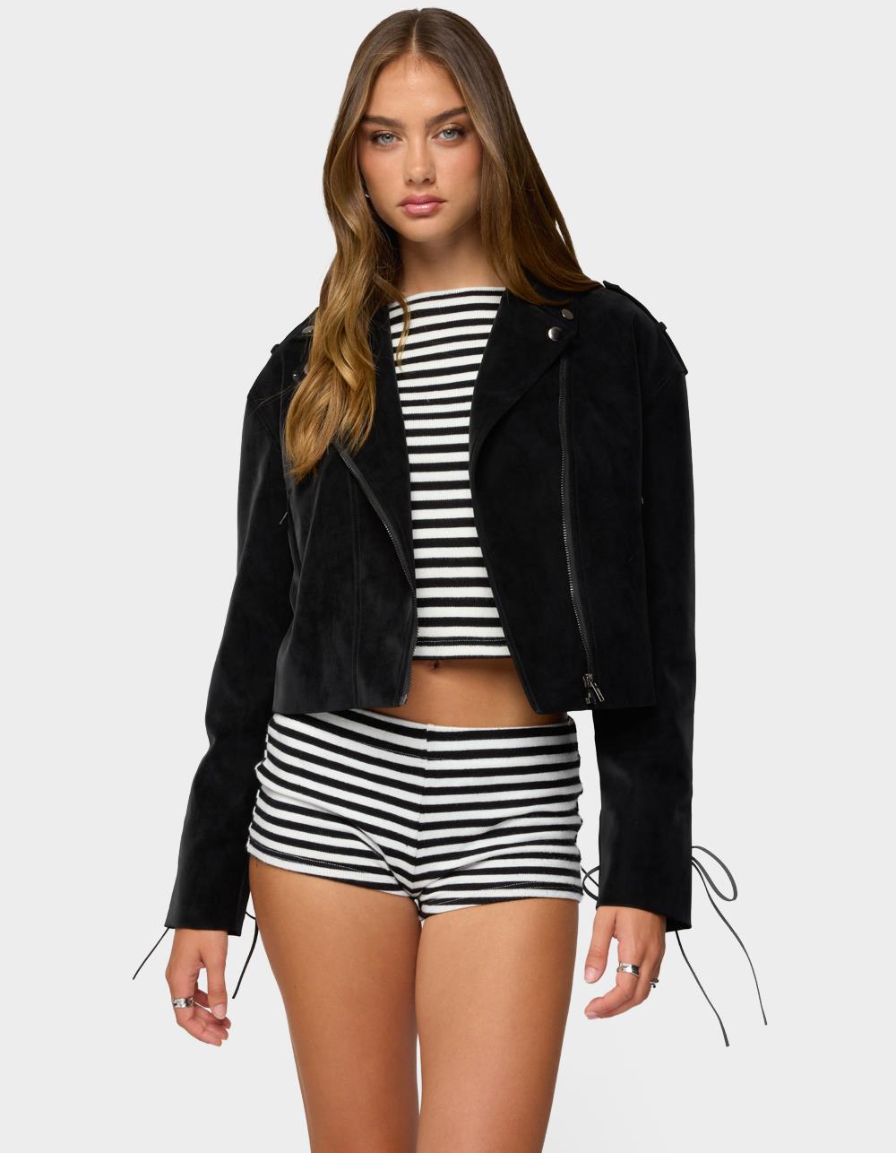 EDIKTED Ryder Faux Suede Biker Jacket - BLACK