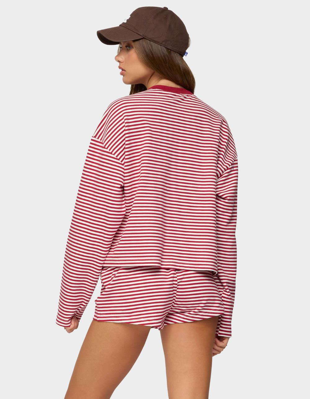 EDIKTED Jainee Striped Long Sleeve Tee - DK RED
