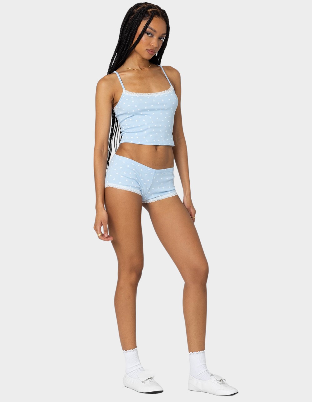 EDIKTED Follow Ur Heart Printed Tank Top - LIGHT BLUE