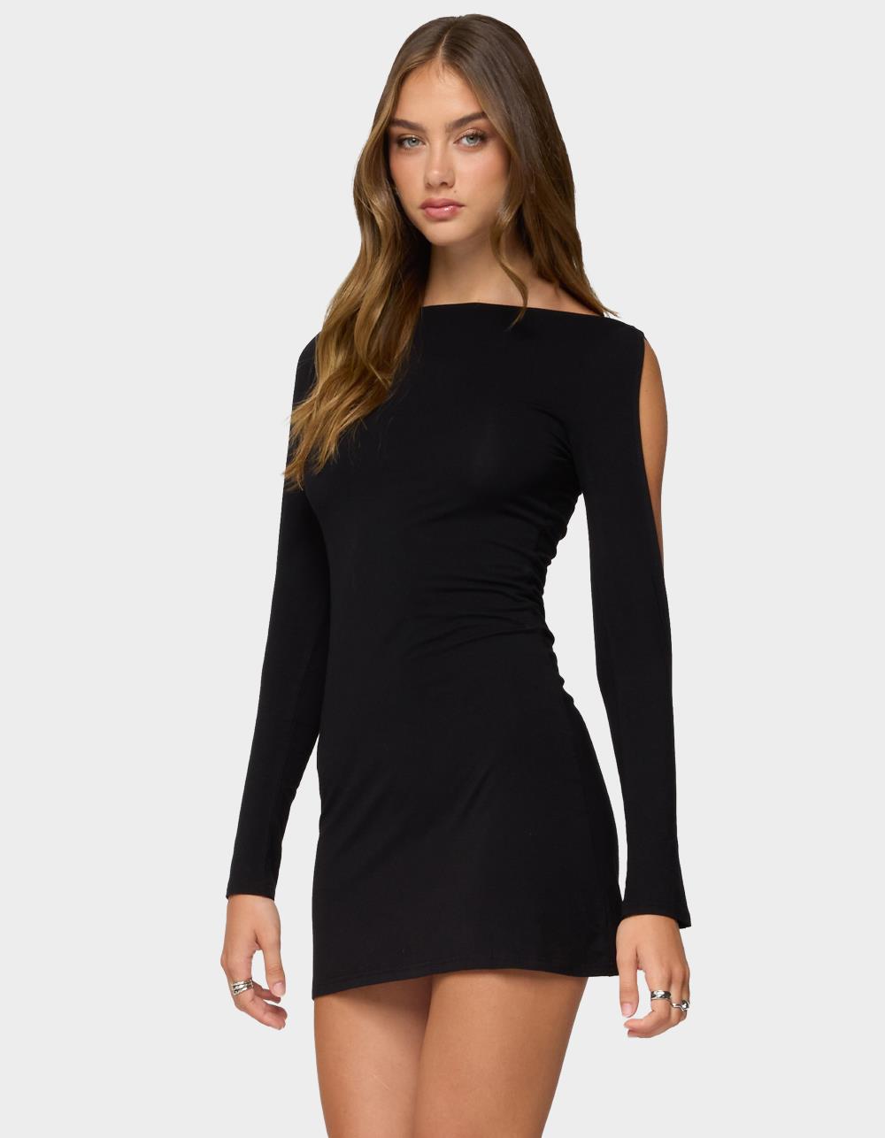 EDIKTED Billy Cutout Boat Neck Mini Dress - BLACK
