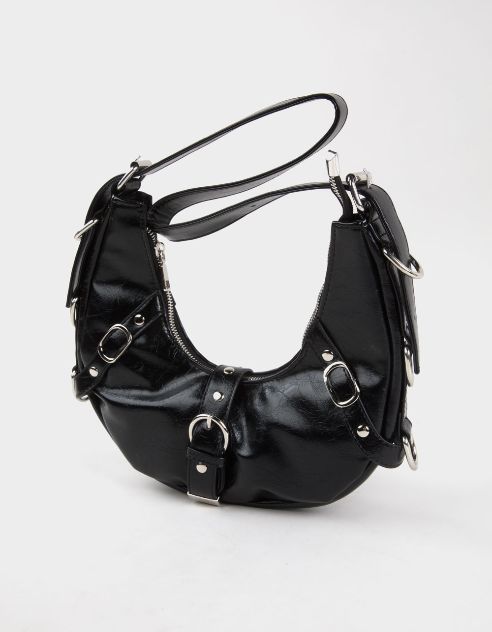 Buckle Crescent Shoulder Bag - BLACK