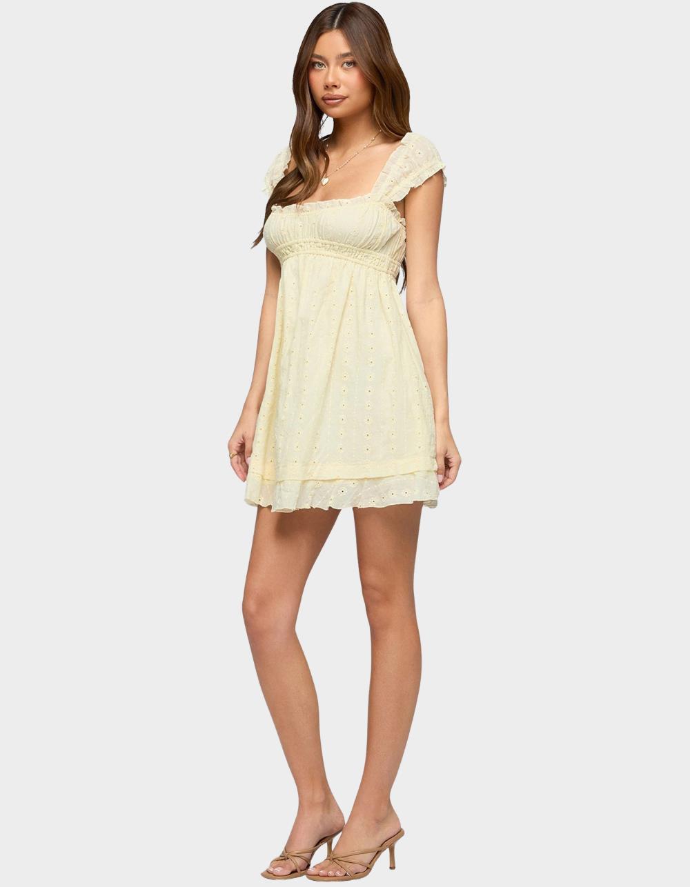EDIKTED Eyelet Ruffle Babydoll Mini Dress - LT YELLOW