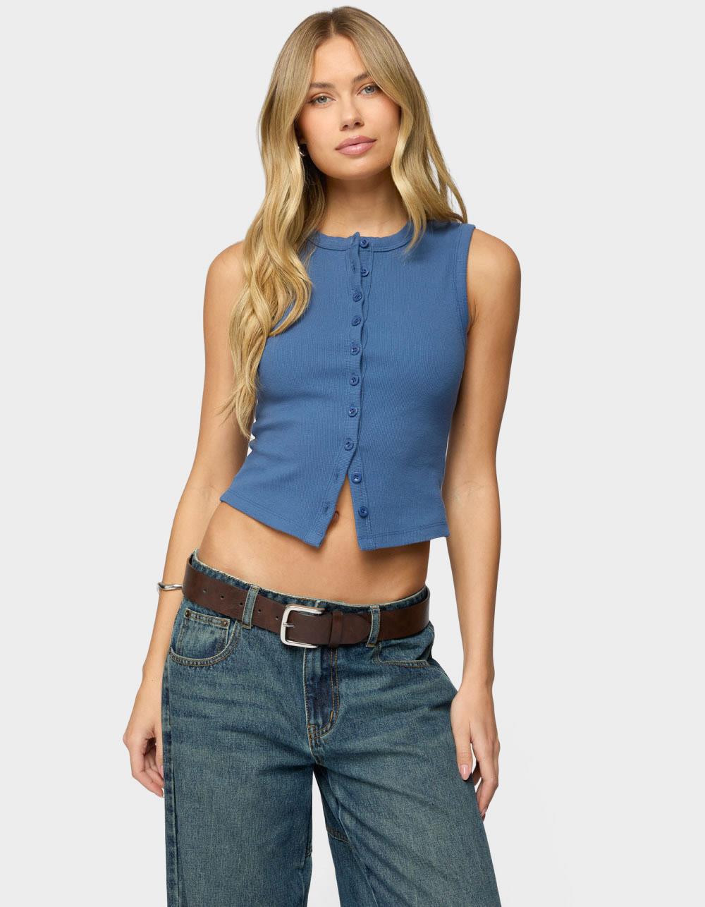 EDIKTED Basel Button Up Tank Top