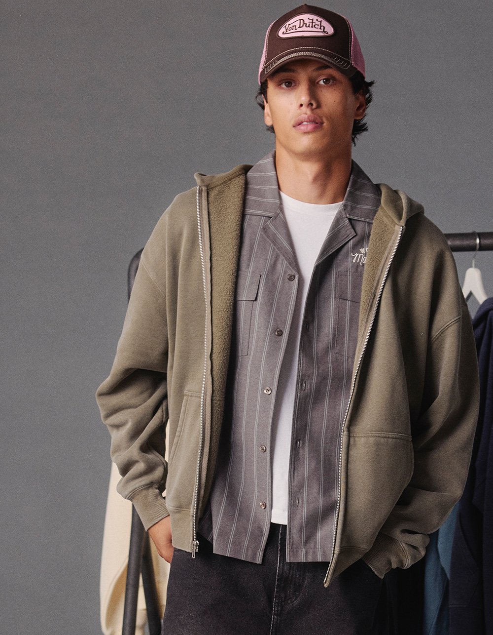 RSQ Mens Oversized Zip-Up Hoodie - OLIVE