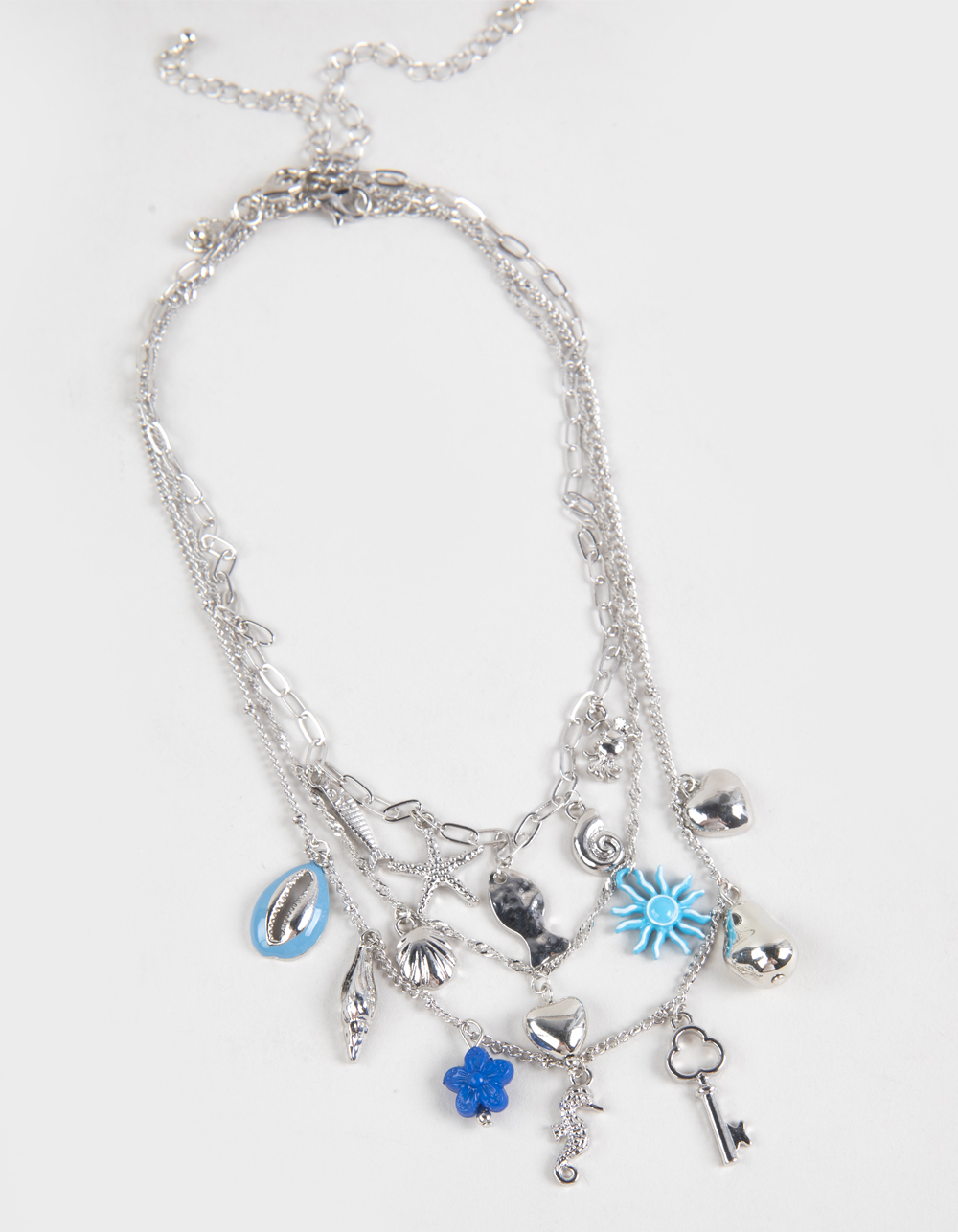 FULL TILT Layered Shell/Flower Multi Charm Necklace - SILVER