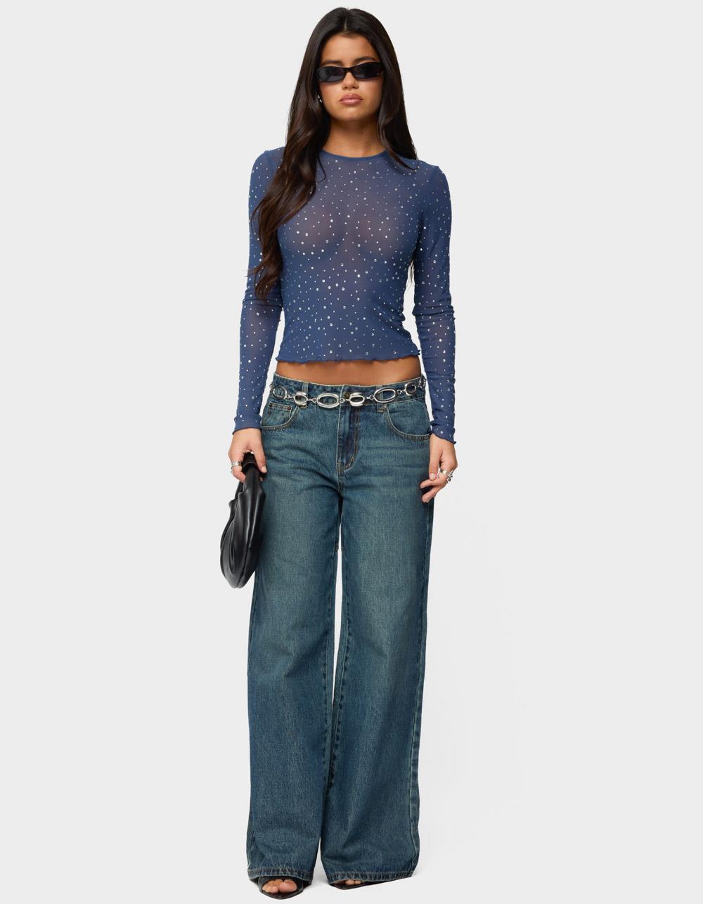 EDIKTED Anari Rhinestone Mesh Top - BLUE