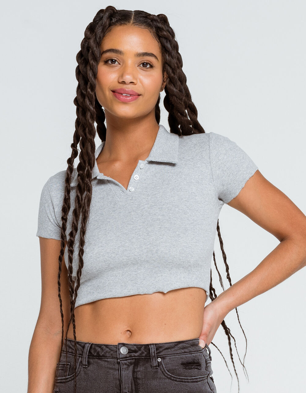 FULL TILT Rib Fitted Womens Heather Gray Polo Tee HEATHER GRAY Tillys