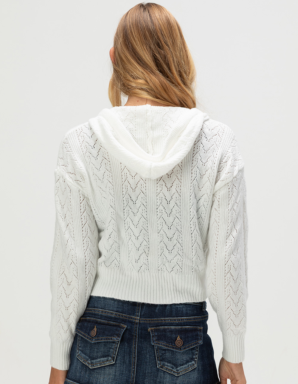 RSQ Womens Pointelle Zip-Up Sweater