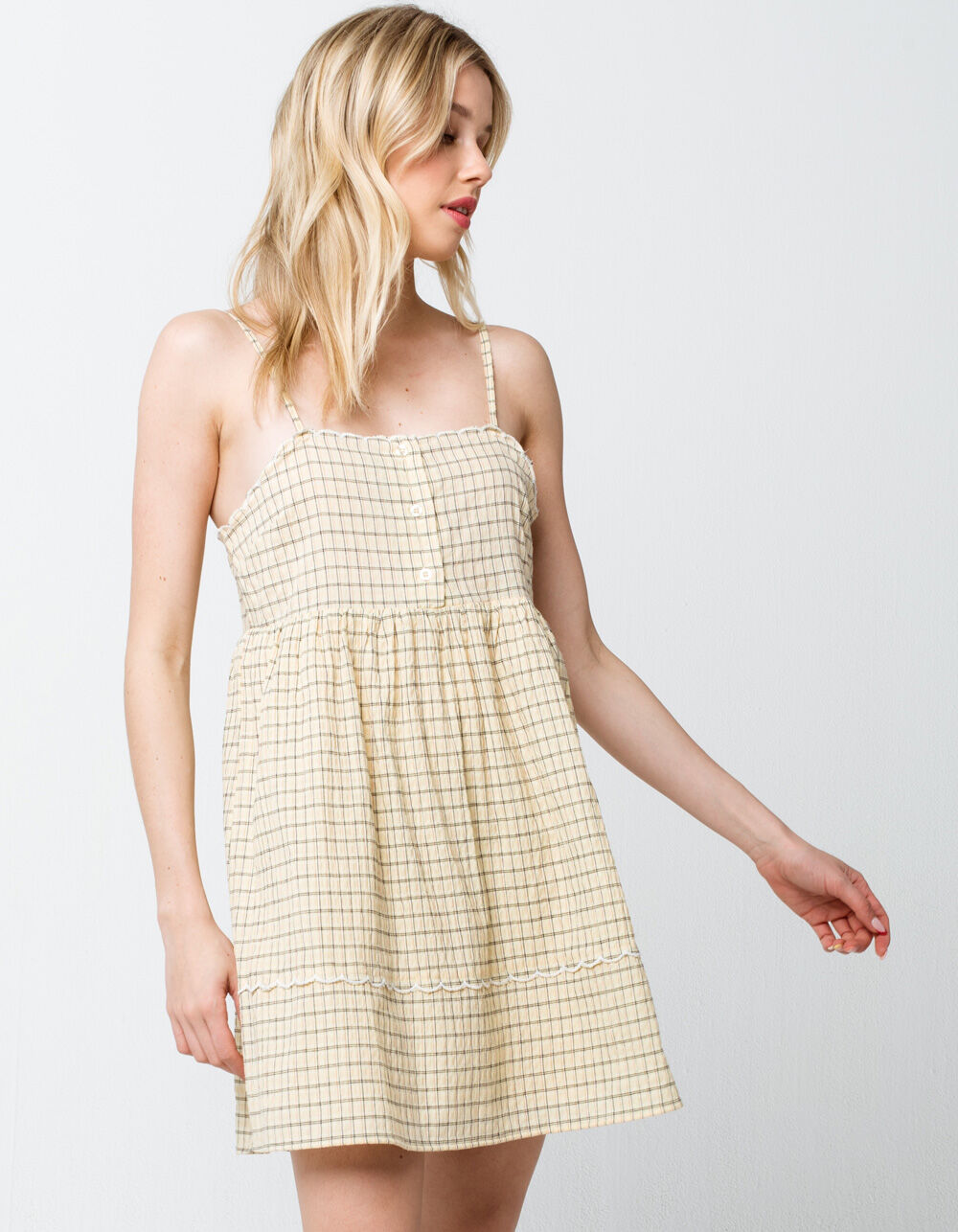 VERY J Plaid Scallop Yellow Babydoll Dress YELLOW Tillys