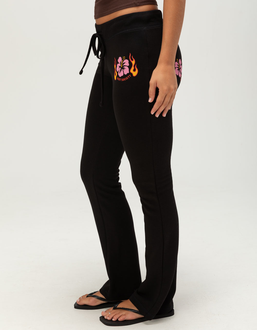 RIOT SOCIETY Hibiscus Flame Womens Sweatpants - BLACK