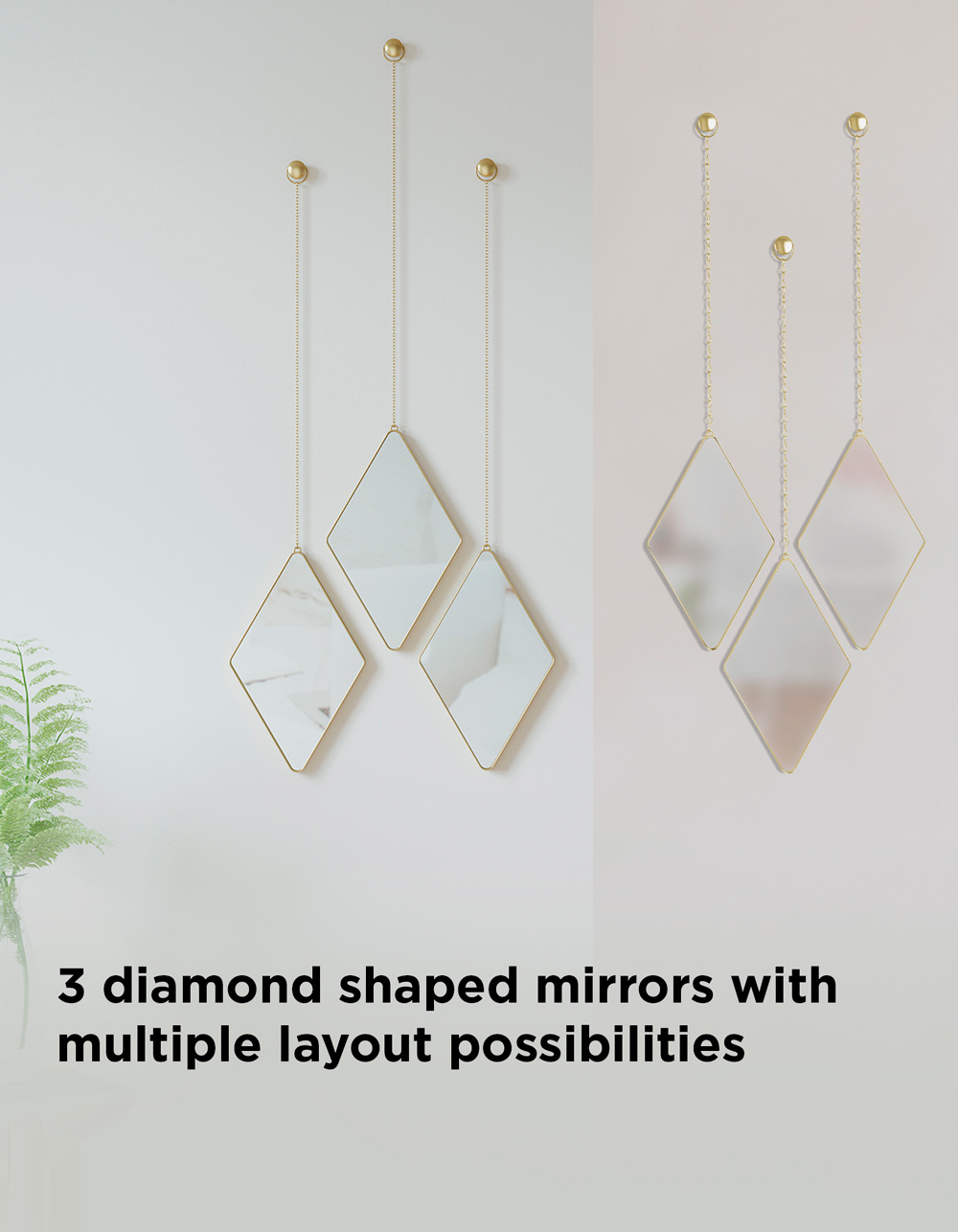 UMBRA Dima Diamond Set of 3 Hanging Mirrors BRASS Tillys