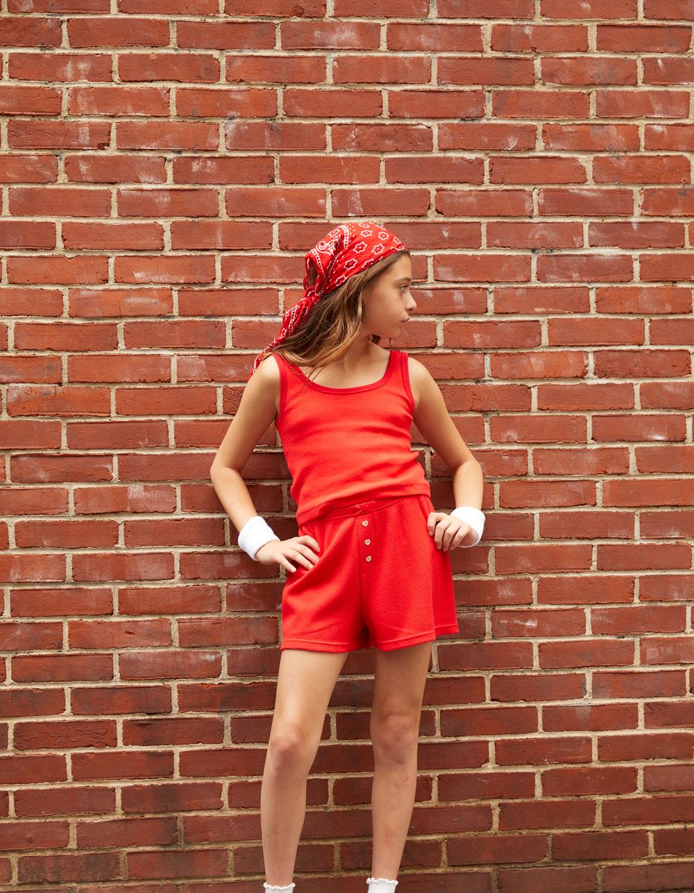 THEME NYC Wes Waffle Girls Shorts - RED