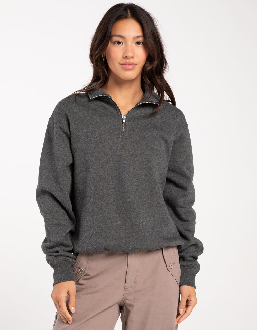 TILLYS Quarter Zip Womens Sweatshirt - CHARCOAL | Tillys