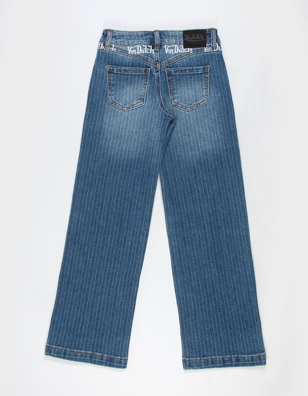 VON DUTCH Low Rise Stripe Girls Wide Leg Jeans - Dark Wash