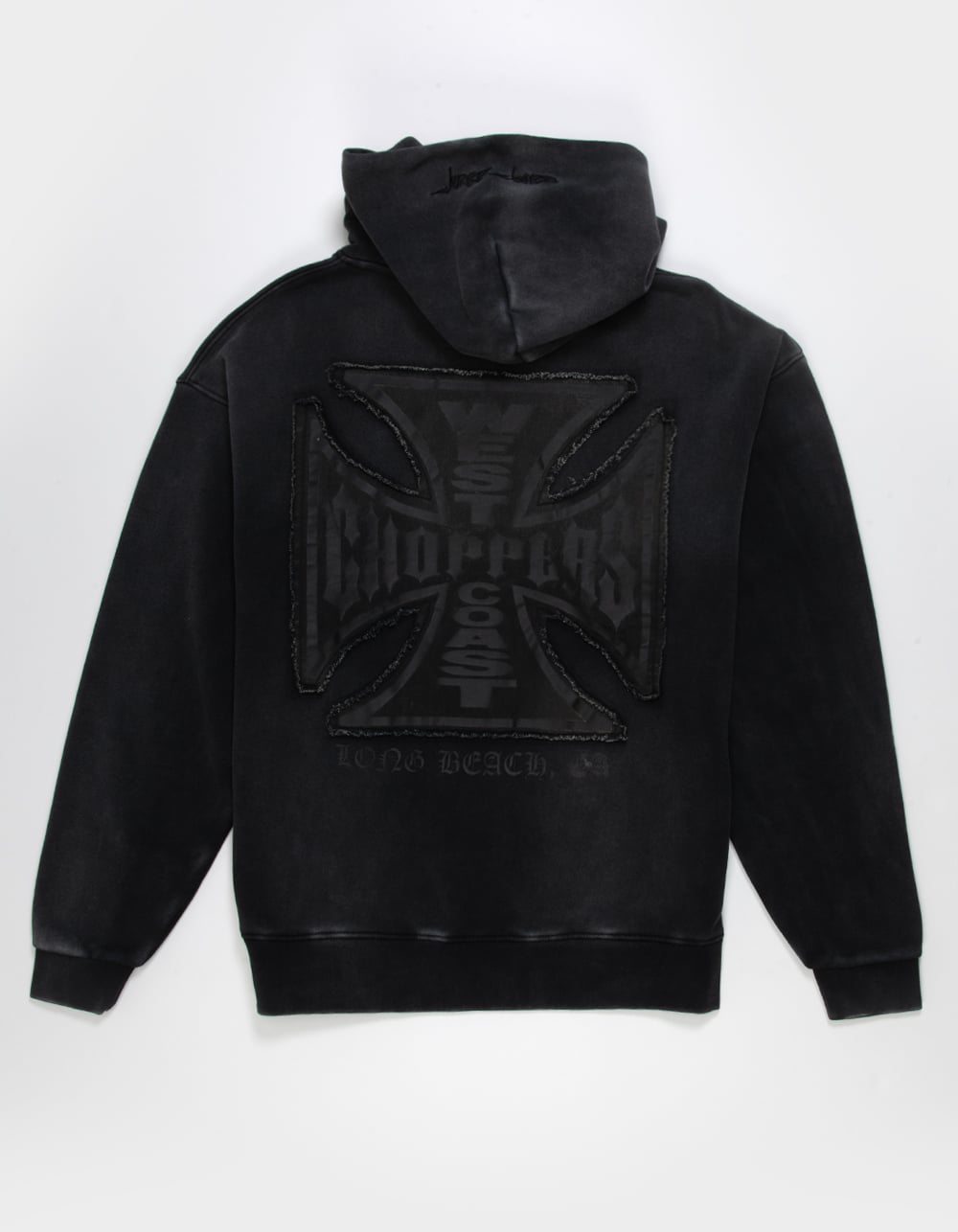 WEST COAST CHOPPERS Ghost Fray Mens Hoodie - WASHED BLACK