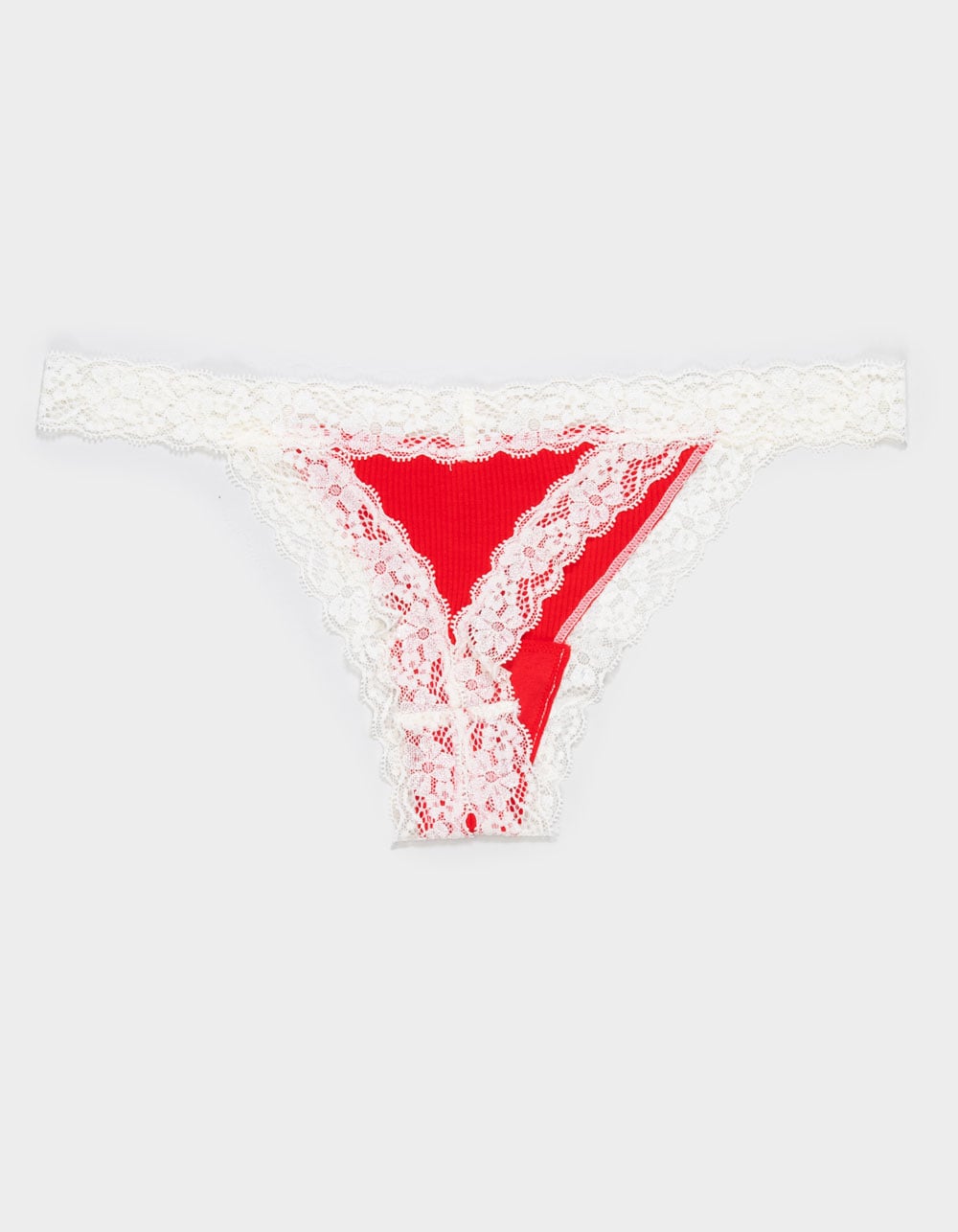 FULL TILT Rib Lace Trim Thong - RED HOT