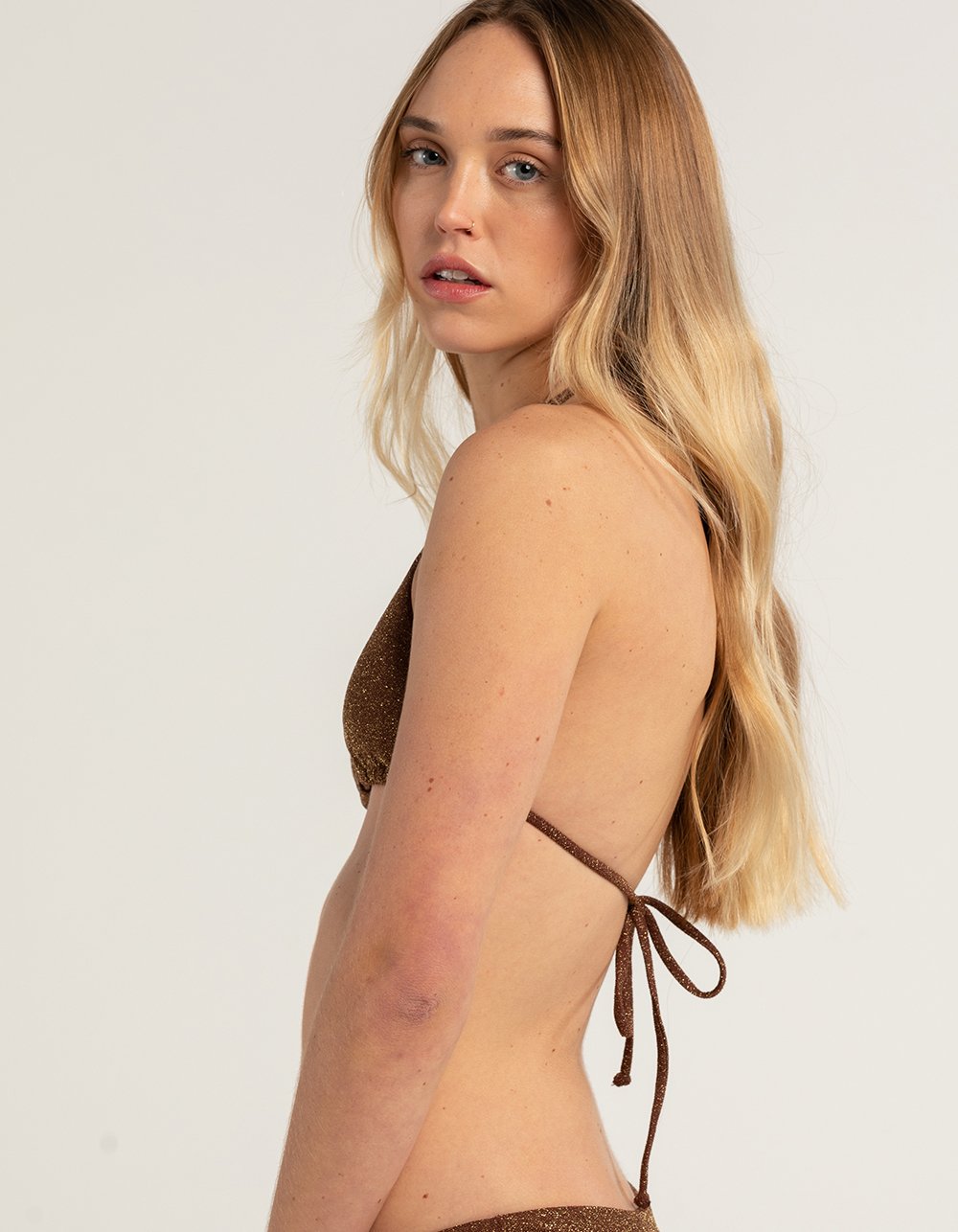 RSQ Triangle Lurex Bikini Top - CHOCOLATE