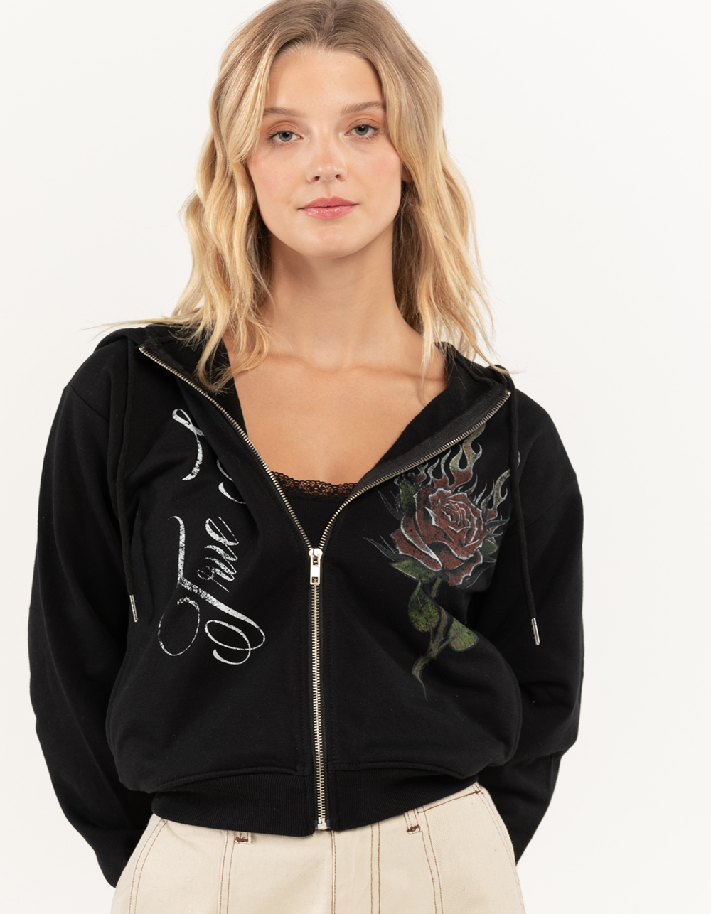 FULL TILT True Love Womens ZipUp Crop Hoodie BLACK Tillys