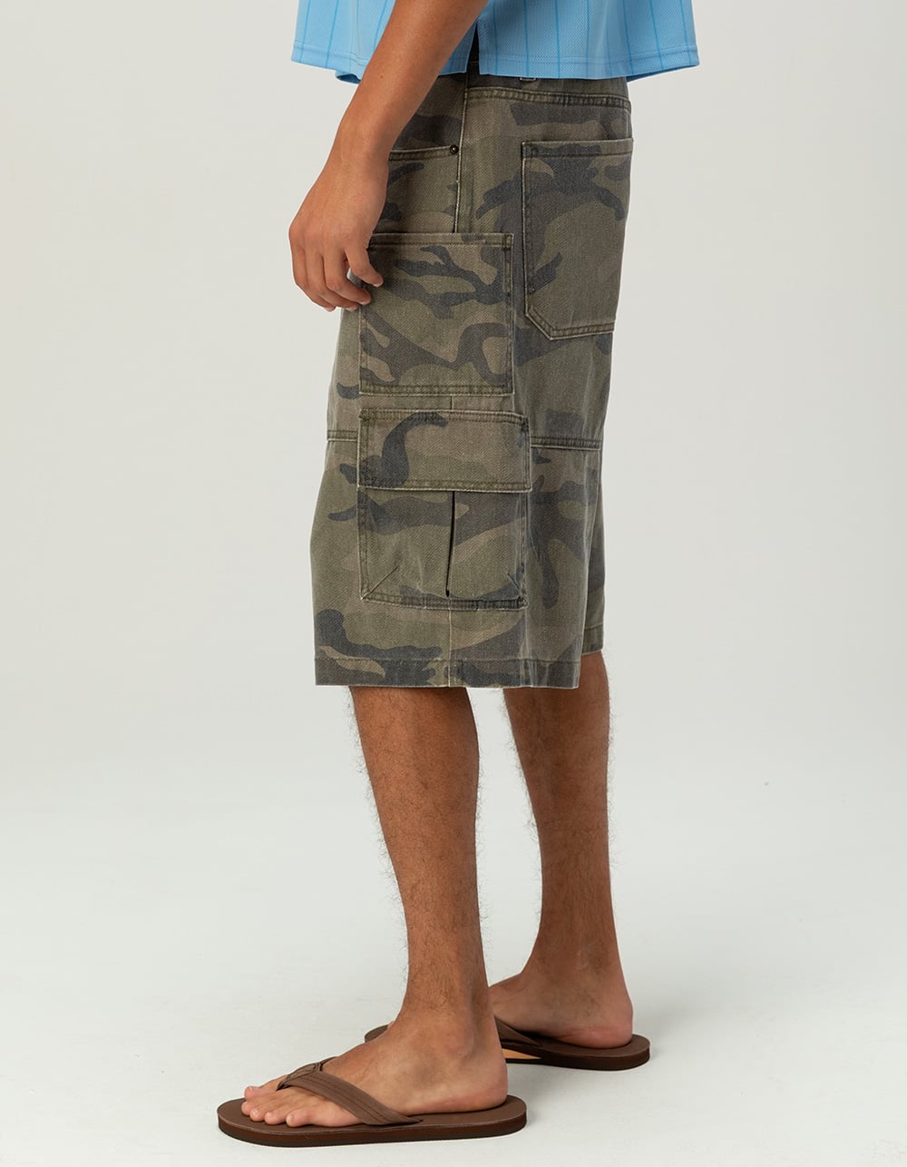 RSQ Mens Baggy Twill Cargo Jorts - CAMO KHAKI