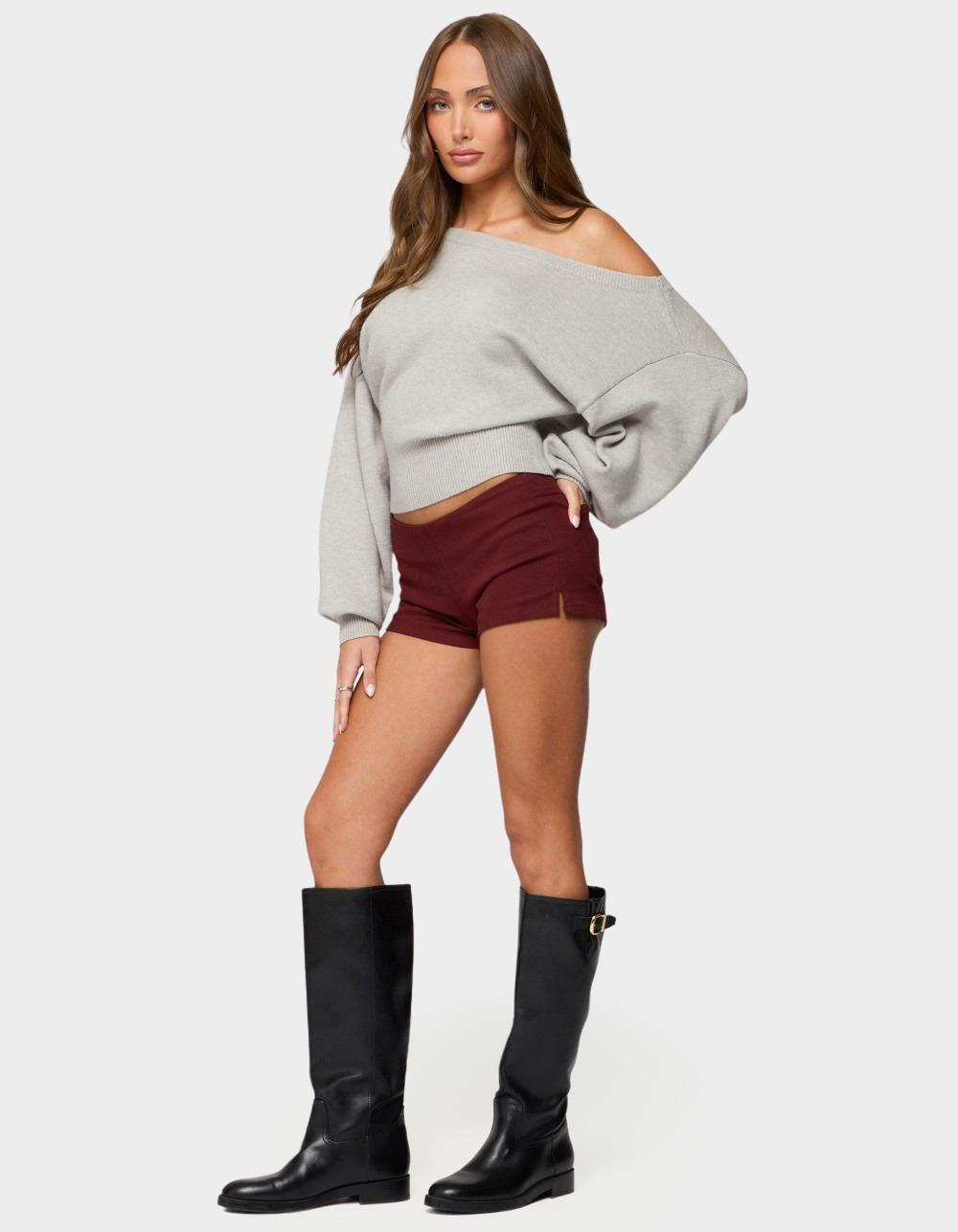 EDIKTED Ravenna Off Shoulder Sweater - GRAY